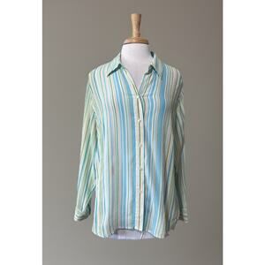 Kate Hill Casual 100% Tencel Coastal Stripe Button Down Casual Top Woman 16W